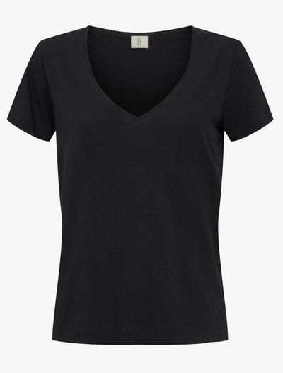 Lightweight Cotton V Neck T-Shirt in Black