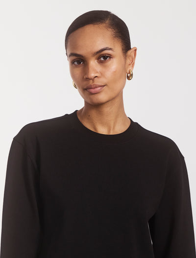 Compact Cotton Long Sleeve T-Shirt in Black