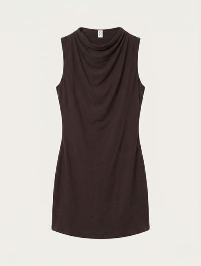 Clarke Cowl Neck Back Mini With Cross Over Hem In Bitter Chocolate