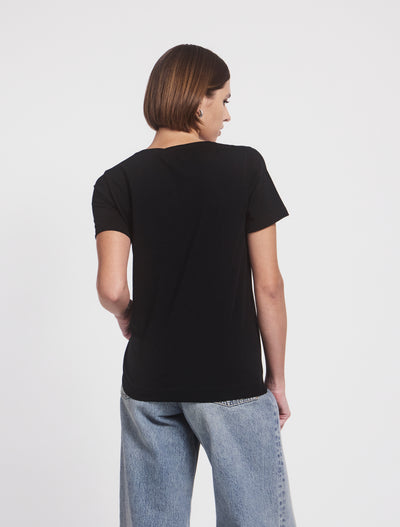 Lightweight Cotton V Neck T-Shirt in Black