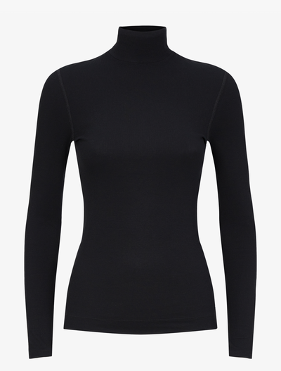 Classic Rib High Neck Top in Black