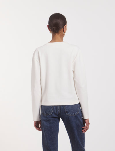 Compact Cotton Long Sleeve T-Shirt in Off White