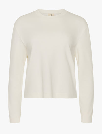 Compact Cotton Long Sleeve T-Shirt in Off White