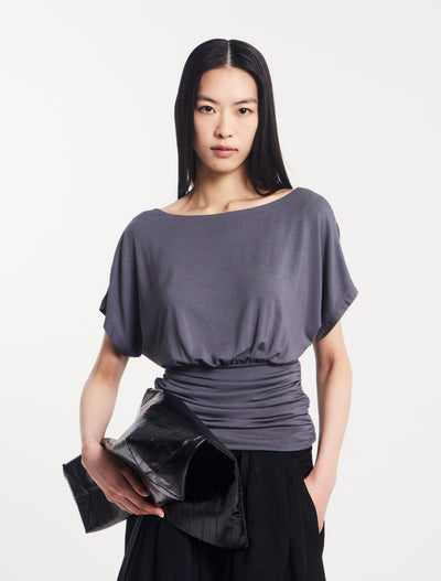 Amelie Slash Neck Gathered Side Top in Magnet