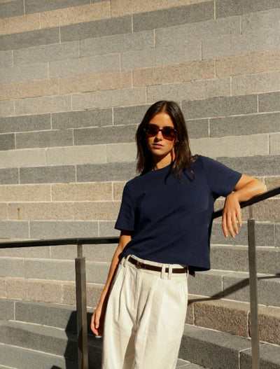 Compact Cotton Boxy T-shirt in Navy
