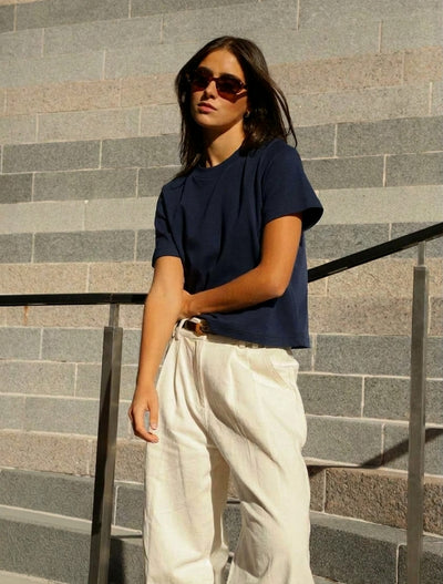 Compact Cotton Boxy T-shirt in Navy
